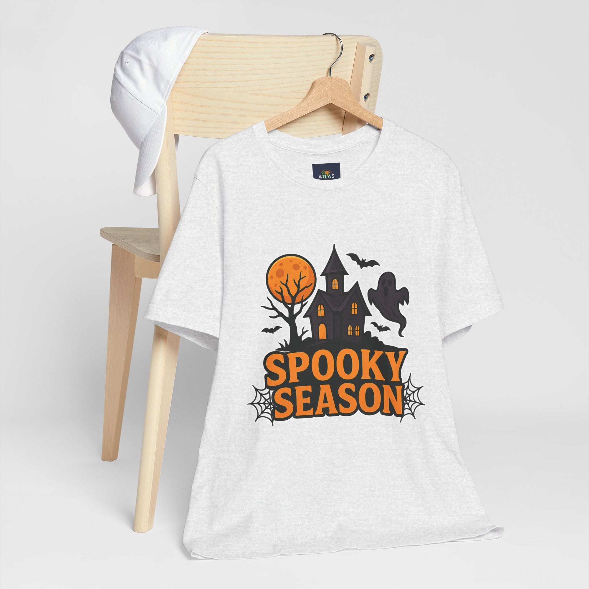 Spooky Season Halloween T-Shirt - Haunted House Ghost Bat Graphic Tee | Halloween Landscape Shirt - Atlas Briefly