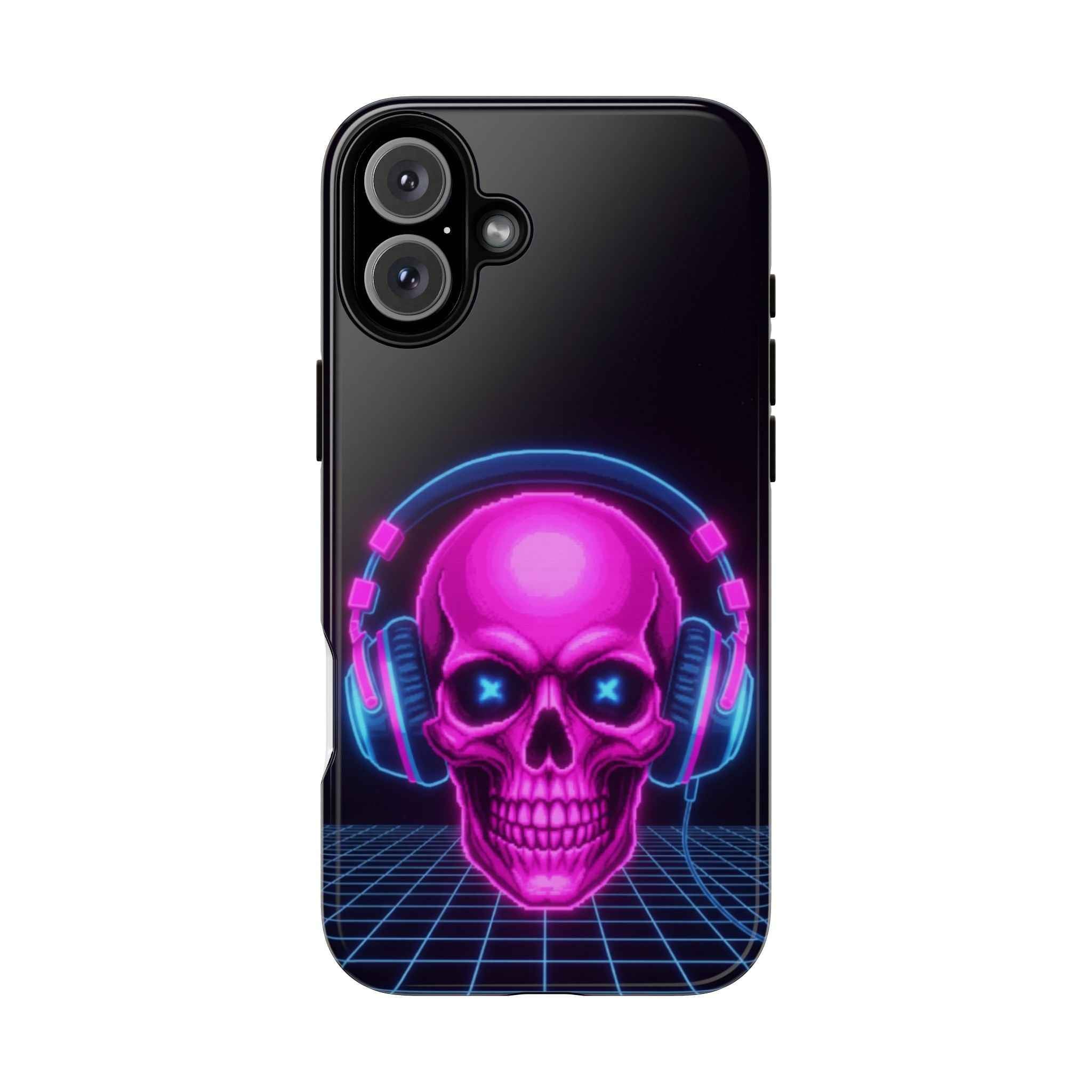 Neon Skull Phone Case - Retro Synthwave Gaming Cover - Atlas Briefly