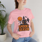 Spooky Season Halloween T-Shirt - Haunted House Ghost Bat Graphic Tee | Halloween Landscape Shirt - Atlas Briefly