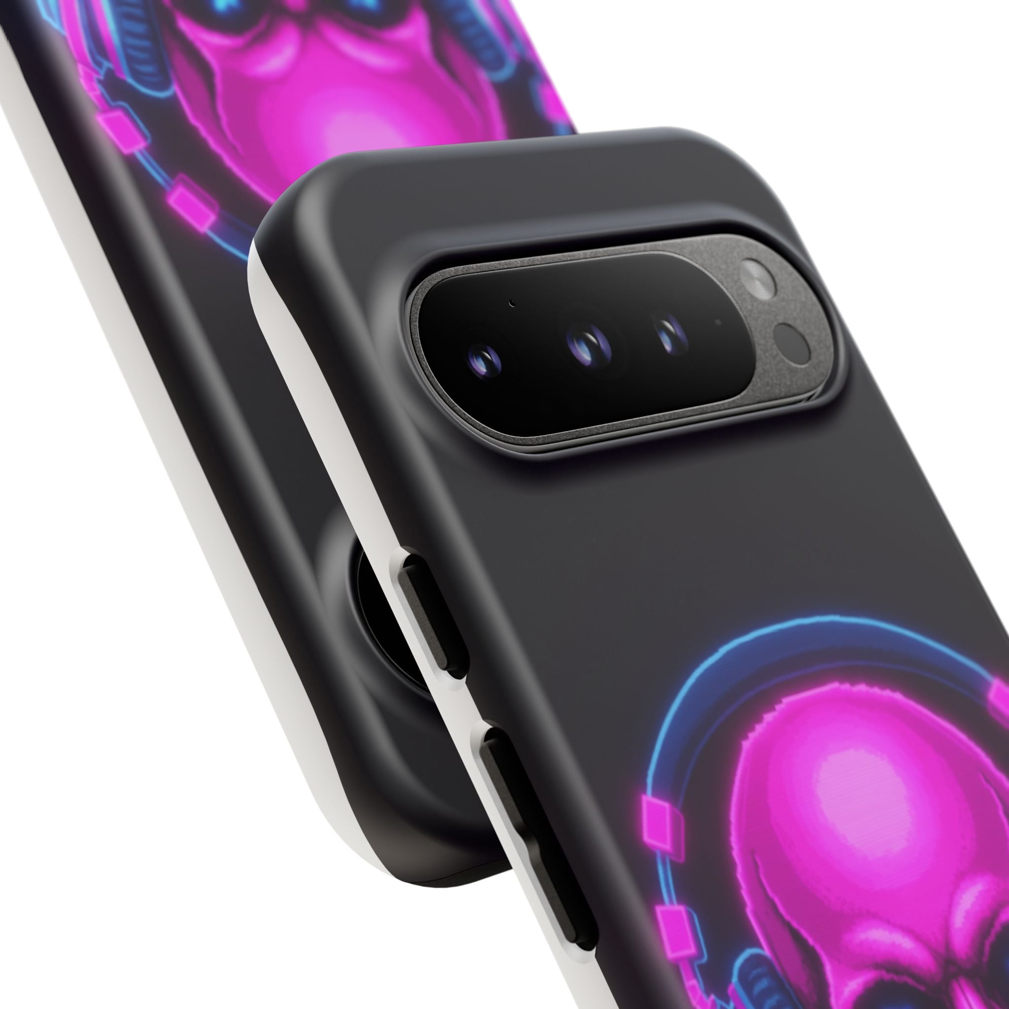Neon Skull Synthwave Phone Case - Retro 80s Cyberpunk Mobile Cover | Vaporwave Tech Gift - Atlas Briefly