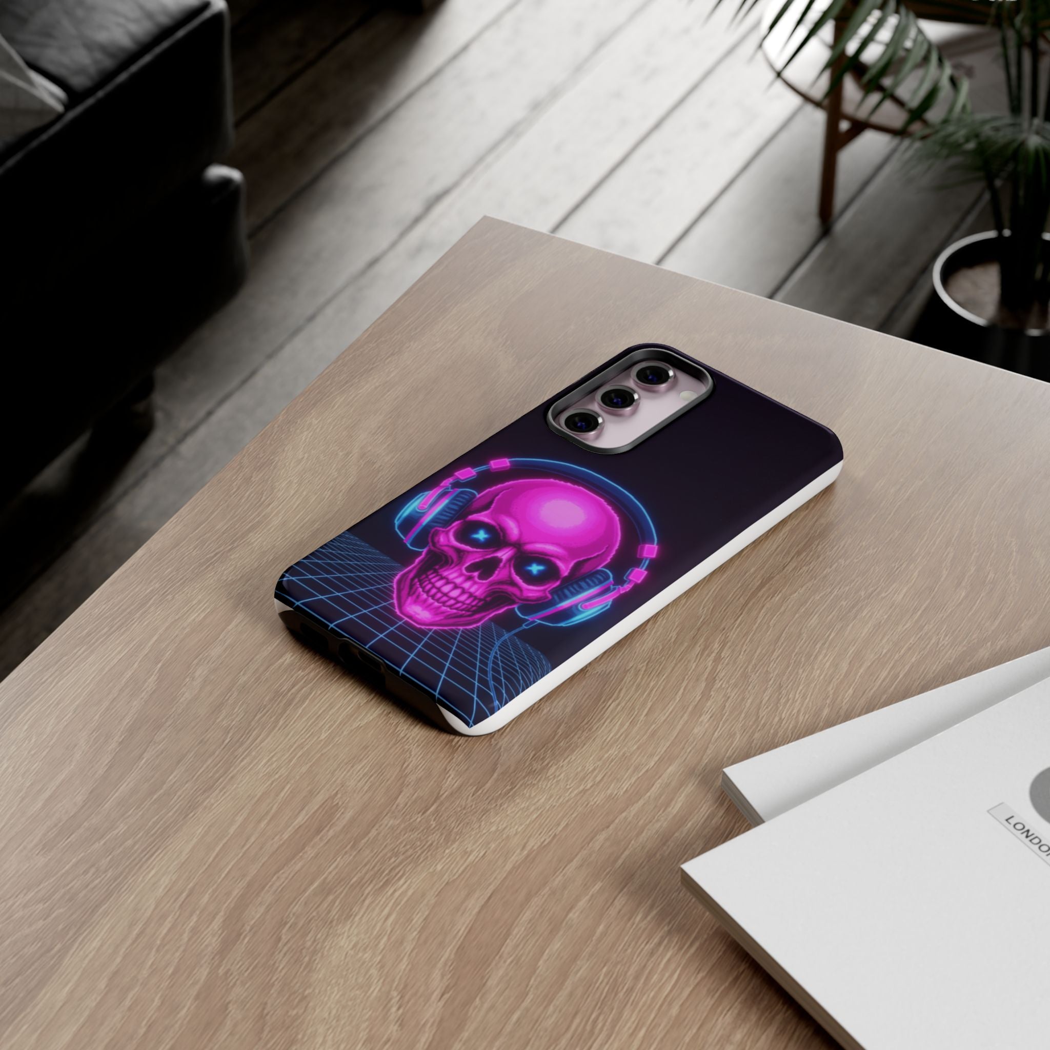 Neon Skull Synthwave Phone Case - Retro 80s Cyberpunk Mobile Cover | Vaporwave Tech Gift - Atlas Briefly