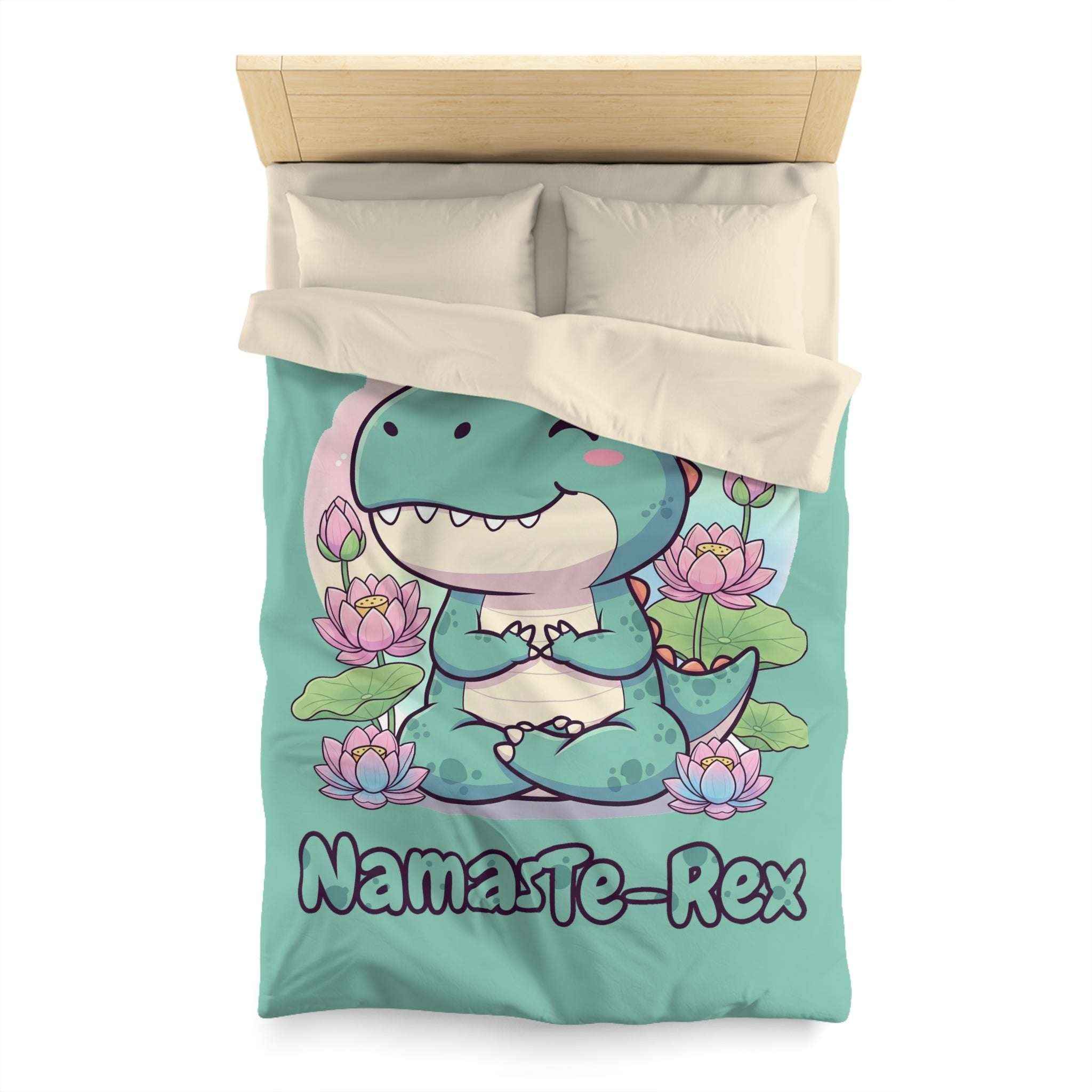 NamasTe-Rex Duvet Cover - Yoga Dinosaur Bedding for a Playful Bedroom - Atlas Briefly
