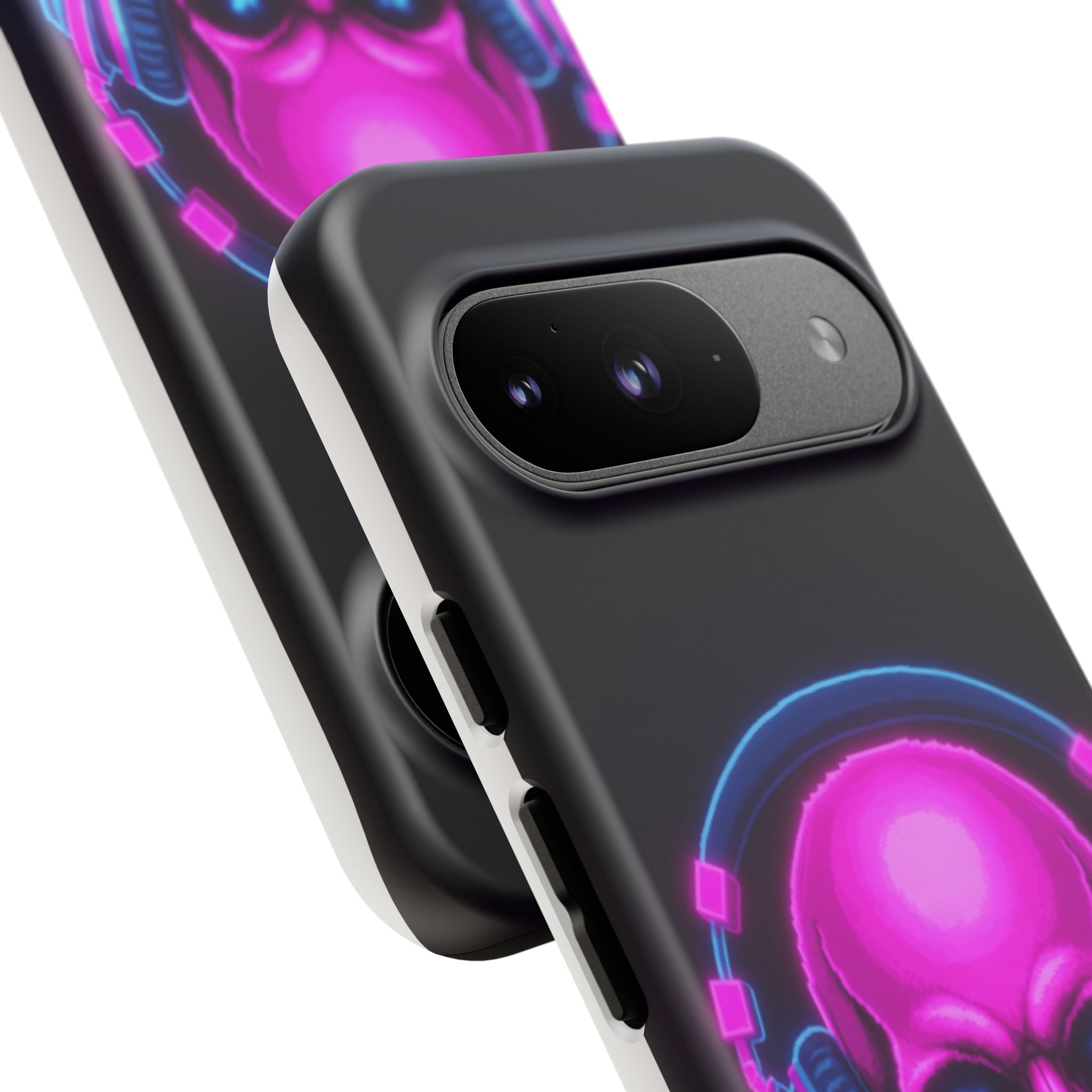 Neon Skull Synthwave Phone Case - Retro 80s Cyberpunk Mobile Cover | Vaporwave Tech Gift - Atlas Briefly