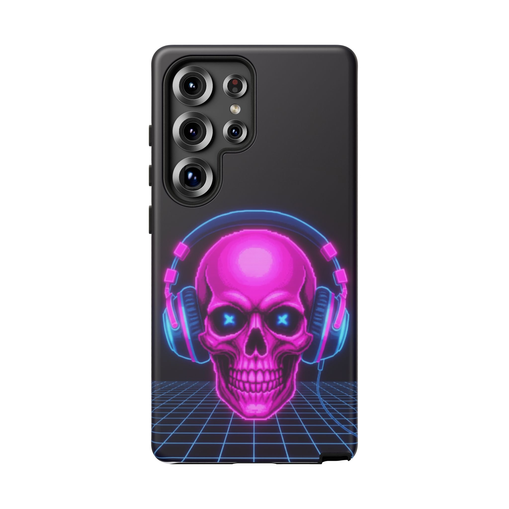 Neon Skull Synthwave Phone Case - Retro 80s Cyberpunk Mobile Cover | Vaporwave Tech Gift - Atlas Briefly