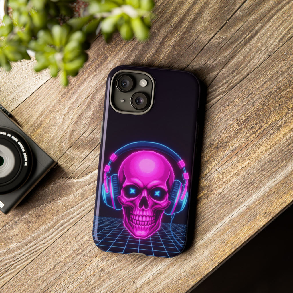 Neon Skull Synthwave Phone Case - Retro 80s Cyberpunk Mobile Cover | Vaporwave Tech Gift - Atlas Briefly