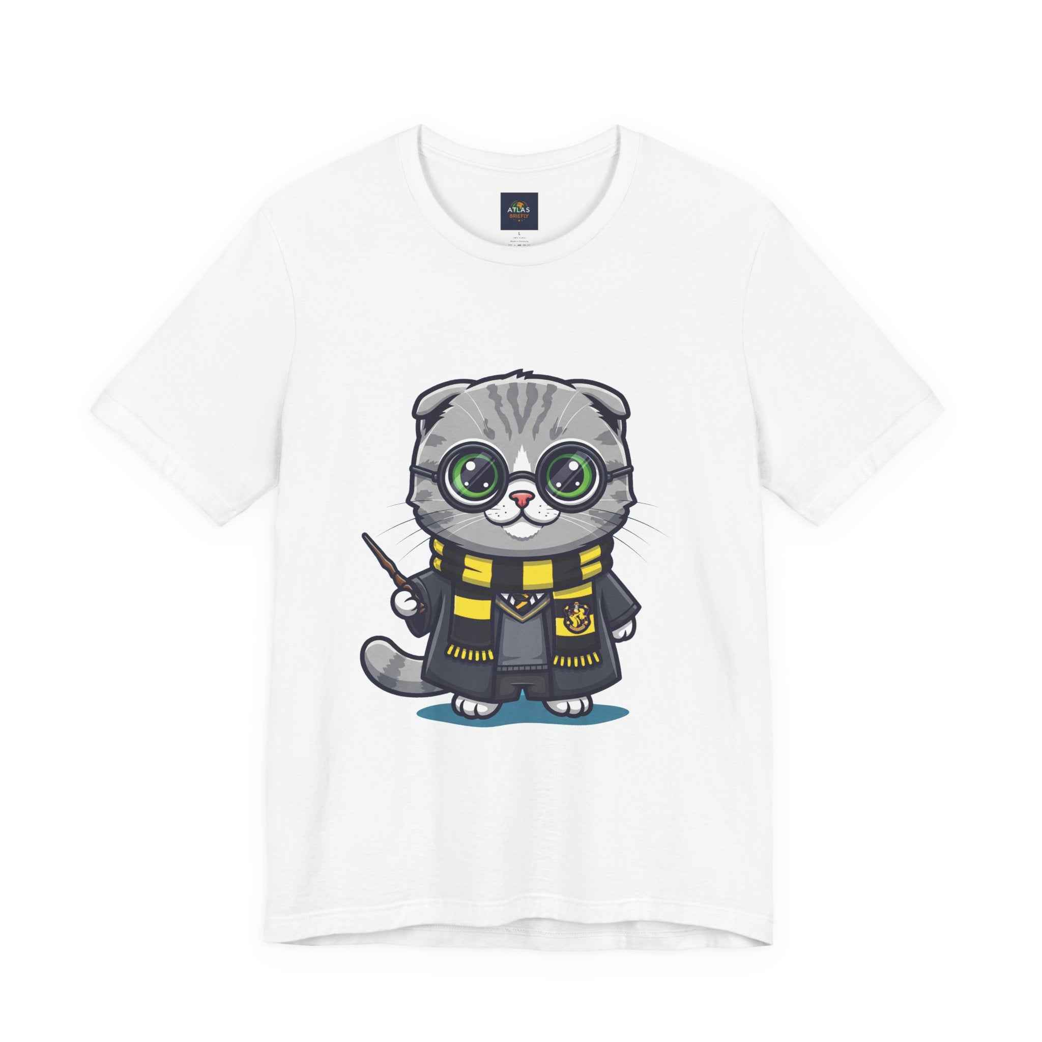 Hufflepurr T-Shirt - Funny Wizarding World Tee | Cute Potter Cat Gift - Atlas Briefly