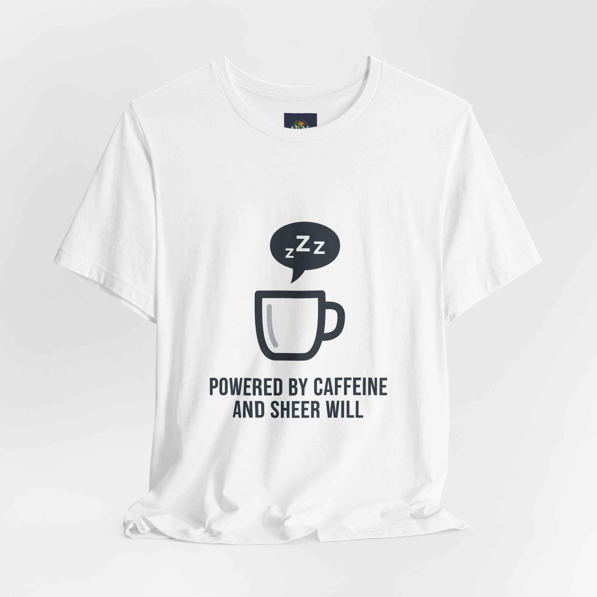 Powered by Caffeine T-Shirt - Funny Coffee Tee for Coffee Lovers - Atlas Briefly