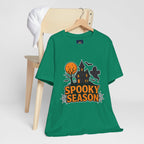Spooky Season Halloween T-Shirt - Haunted House Ghost Bat Graphic Tee | Halloween Landscape Shirt - Atlas Briefly