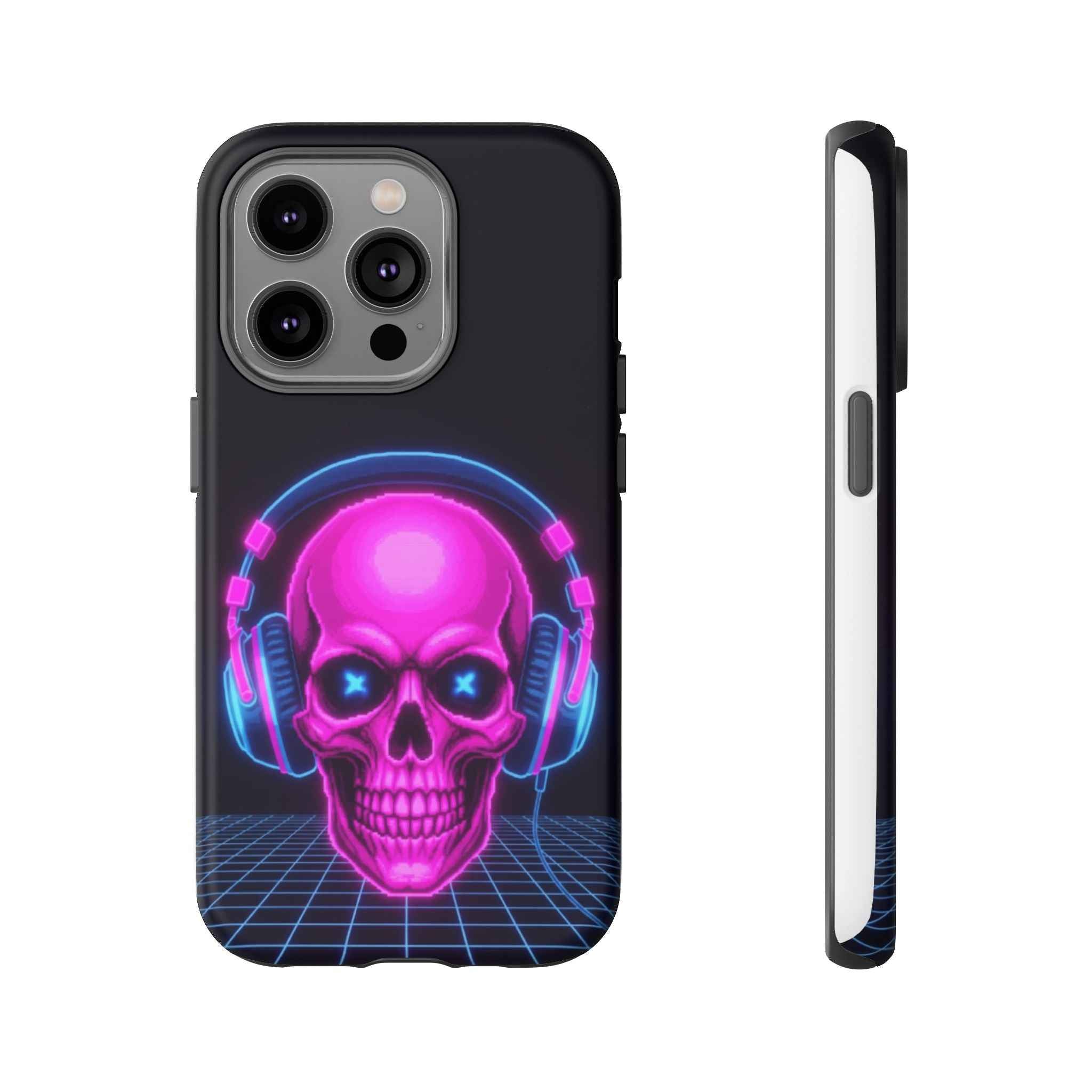 Neon Skull Phone Case - Retro Synthwave Gaming Cover - Atlas Briefly