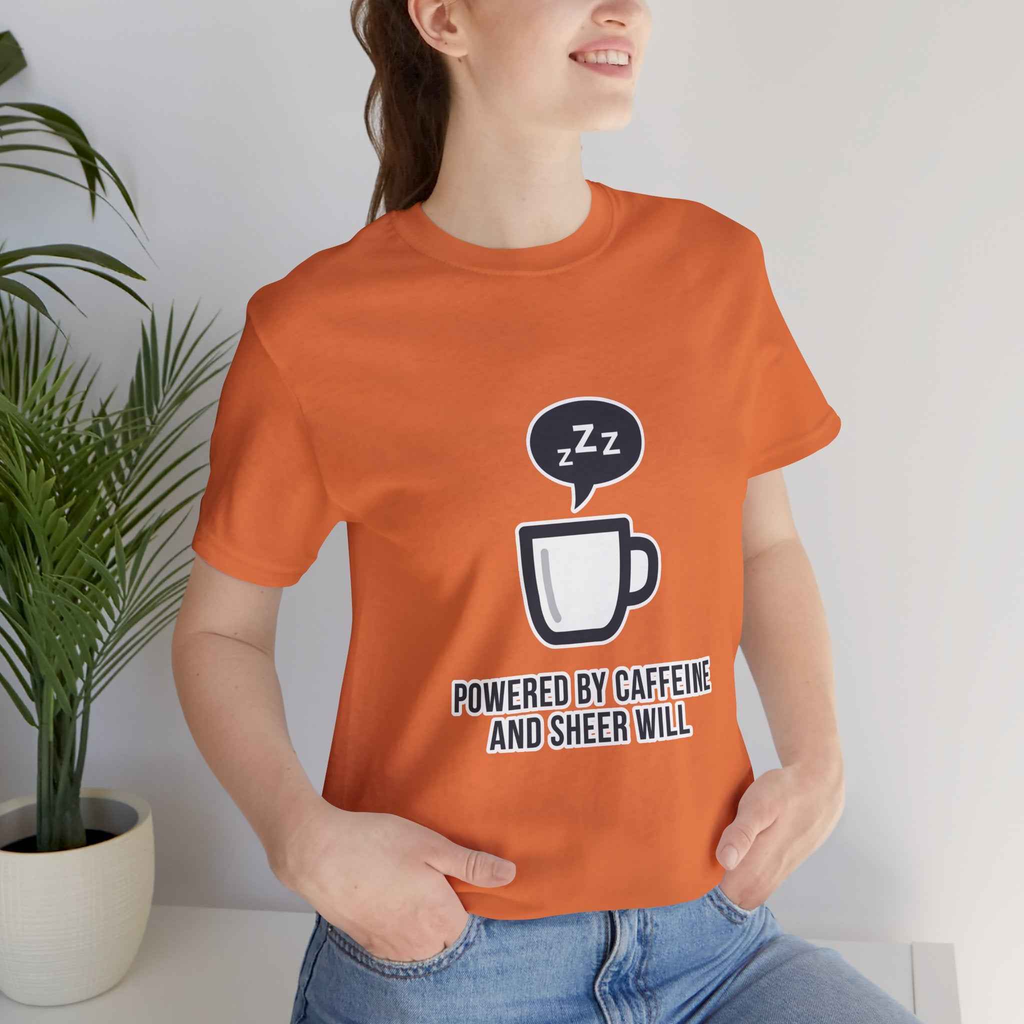 Powered by Caffeine T-Shirt - Funny Coffee Tee for Coffee Lovers - Atlas Briefly
