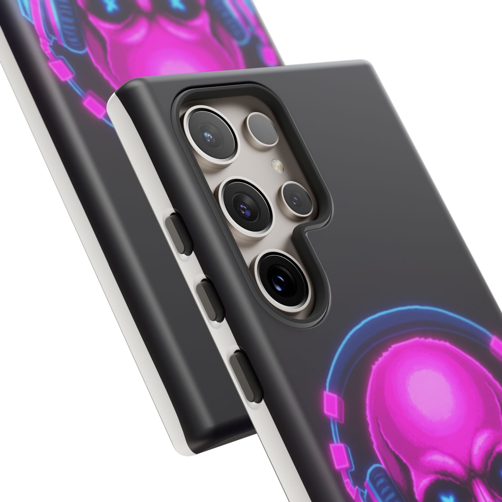 Neon Skull Synthwave Phone Case - Retro 80s Cyberpunk Mobile Cover | Vaporwave Tech Gift - Atlas Briefly