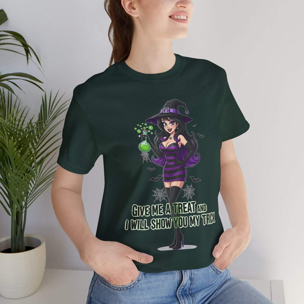 Sexy Witch Halloween T-Shirt - Flirty Witch Costume Tee | Trick or Treat Halloween Shirt - Atlas Briefly