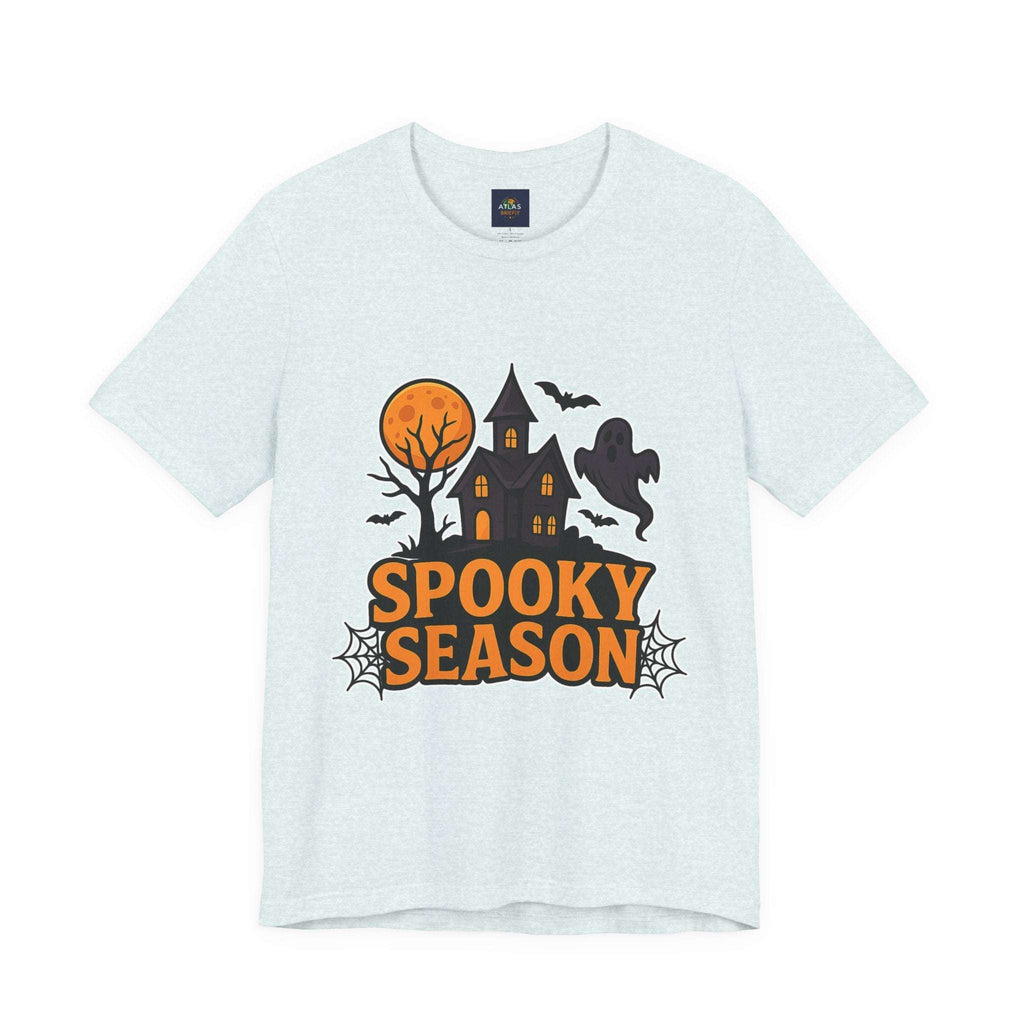 Spooky Season Halloween T-Shirt - Haunted House Ghost Bat Graphic Tee | Halloween Landscape Shirt - Atlas Briefly