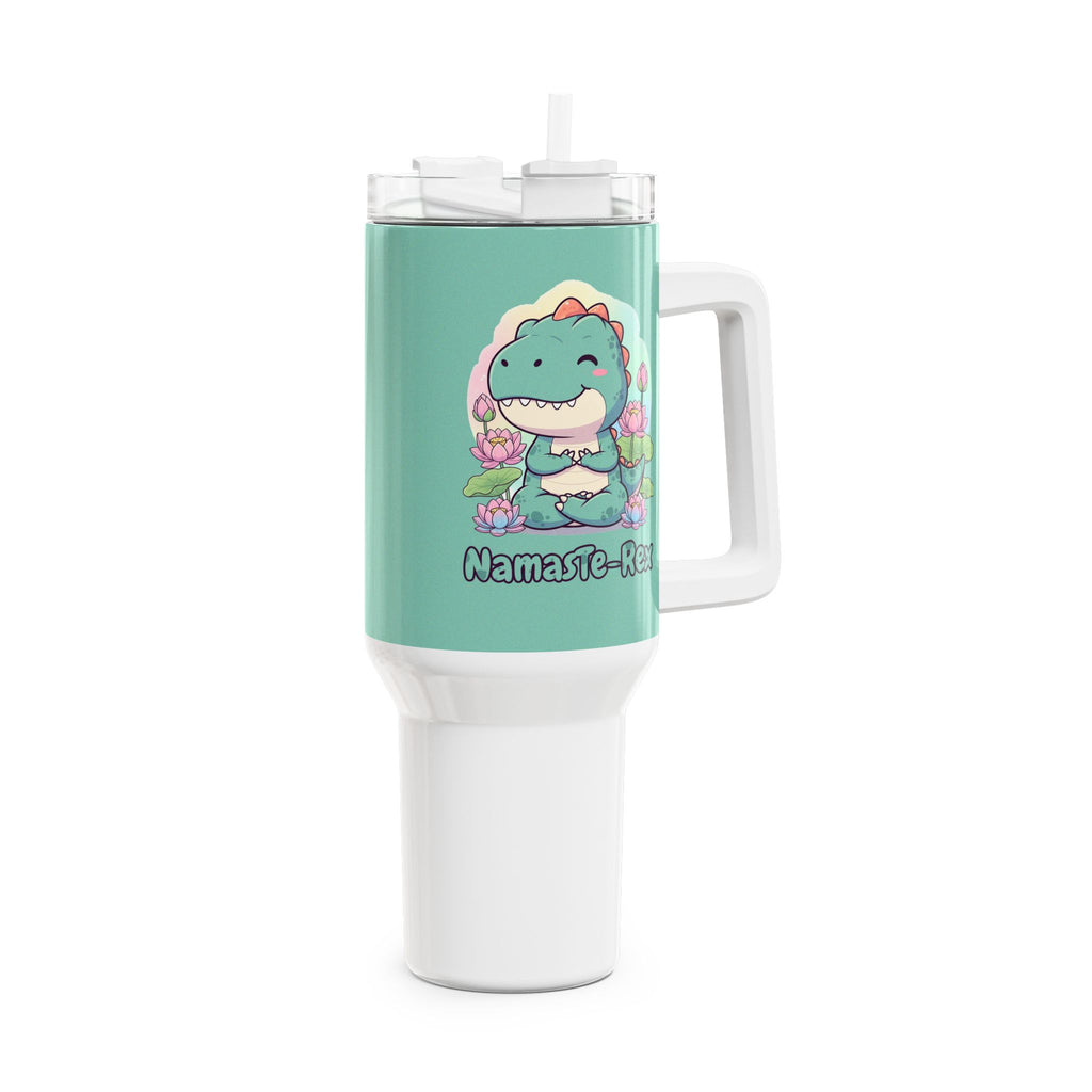 NamasTe-Rex Meditating Dinosaur 40oz Tumbler - Funny Yoga Water Bottle | Zen T-Rex Gift - Atlas Briefly