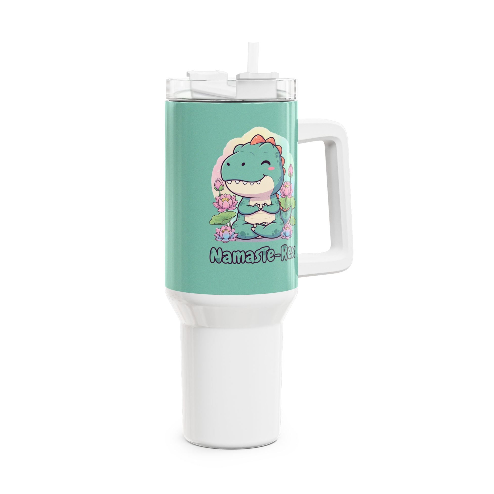 NamasTe-Rex Meditating Dinosaur 40oz Tumbler - Funny Yoga Water Bottle | Zen T-Rex Gift - Atlas Briefly