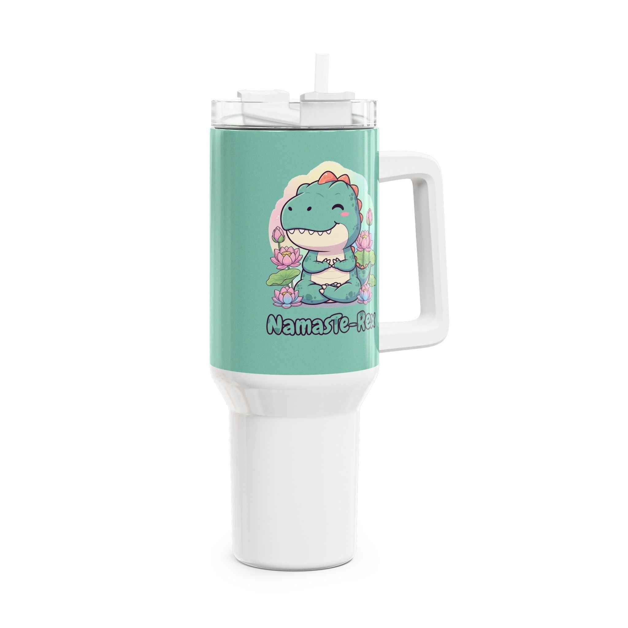 NamasTe-Rex Tumbler - Meditating Dinosaur 40oz Funny Yoga Water Bottle | Unique Zen T-Rex Gift - Atlas Briefly
