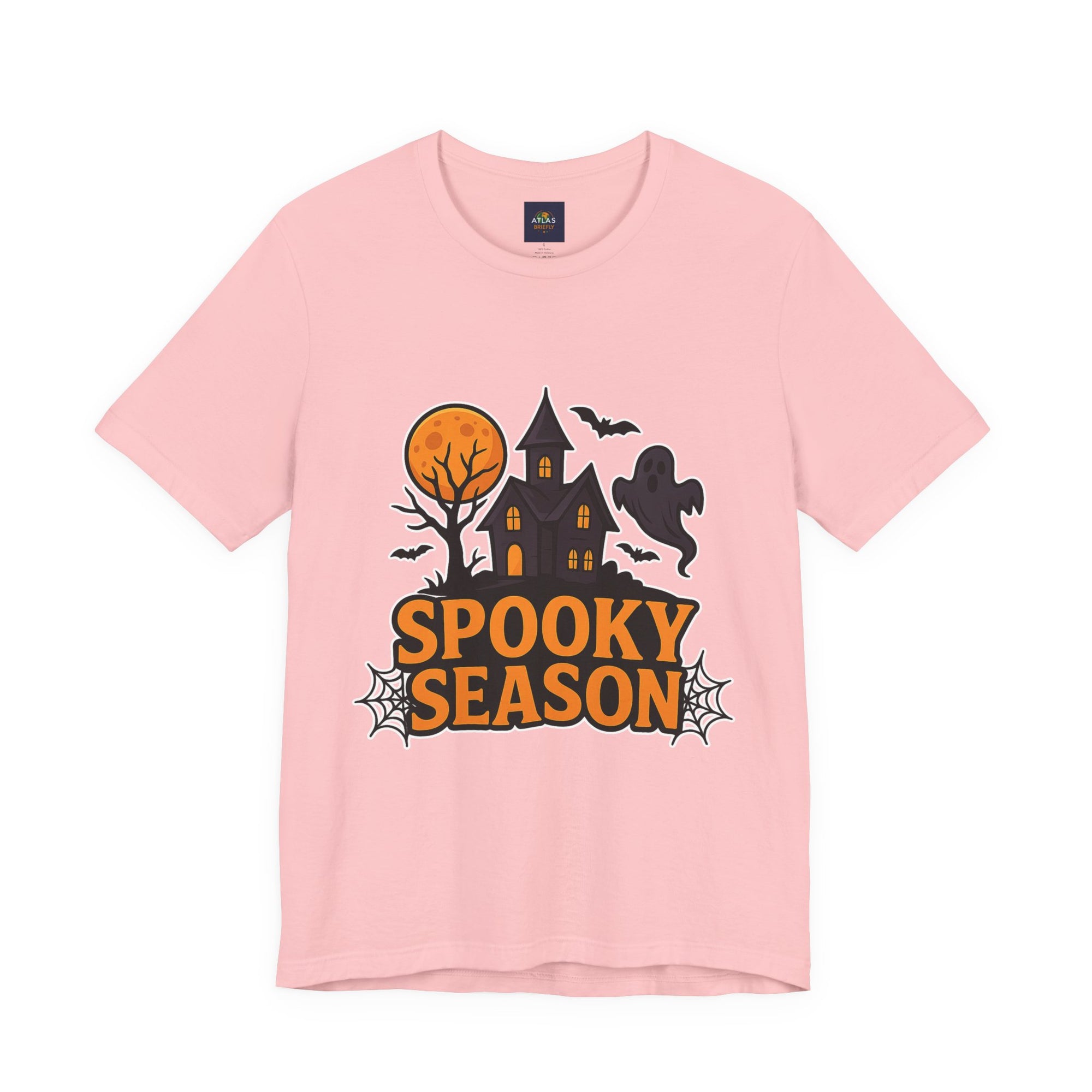 Spooky Season Halloween T-Shirt - Haunted House Ghost Bat Graphic Tee | Halloween Landscape Shirt - Atlas Briefly
