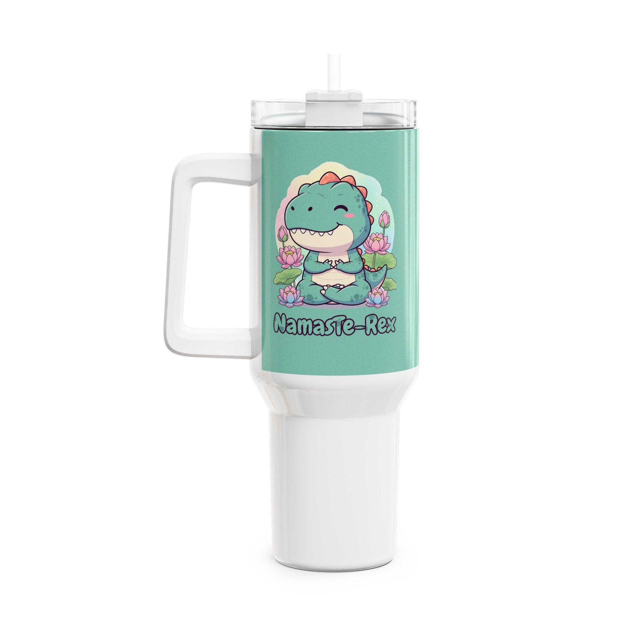 NamasTe-Rex Meditating Dinosaur 40oz Tumbler - Funny Yoga Water Bottle | Zen T-Rex Gift - Atlas Briefly