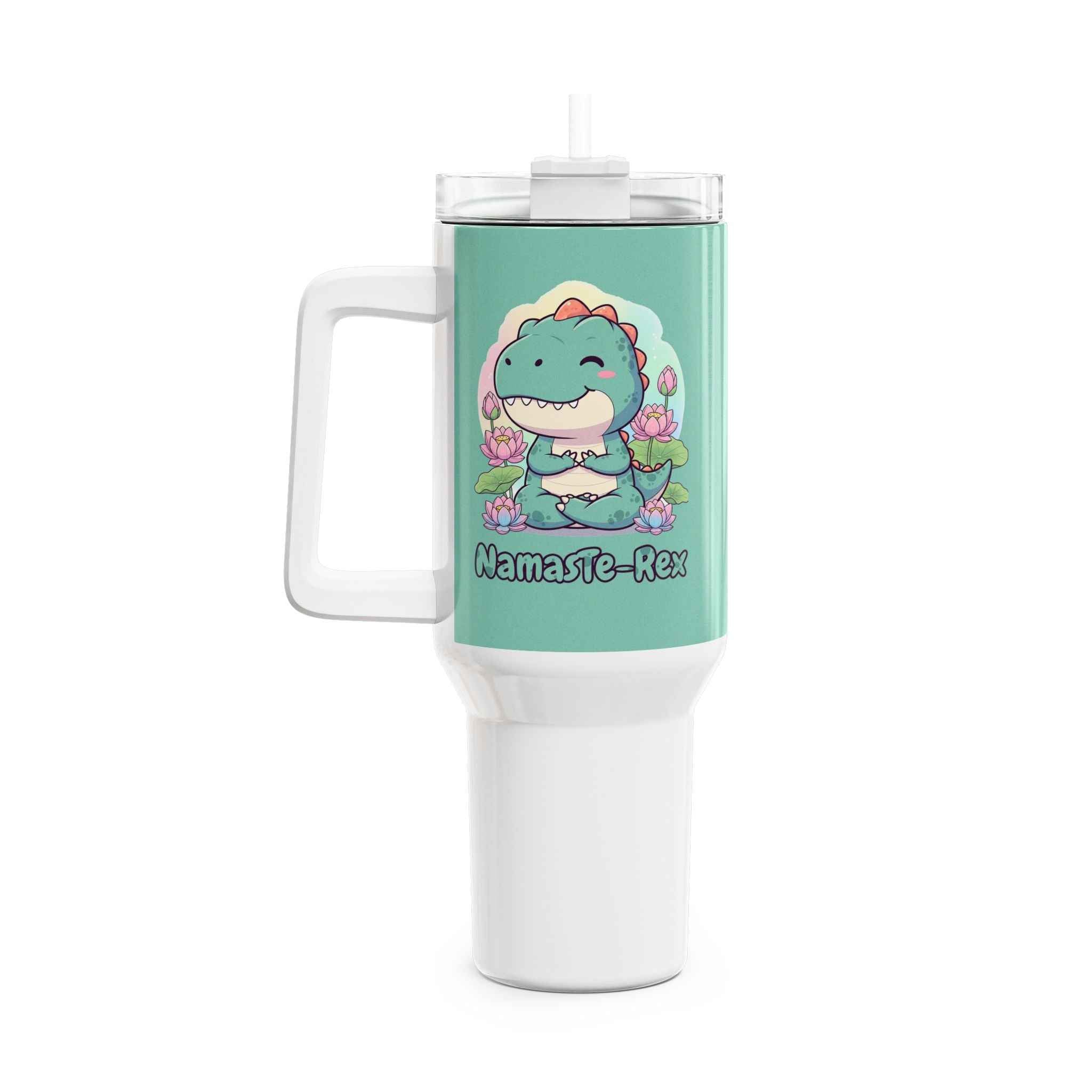 NamasTe-Rex Tumbler - Meditating Dinosaur 40oz Funny Yoga Water Bottle | Unique Zen T-Rex Gift - Atlas Briefly