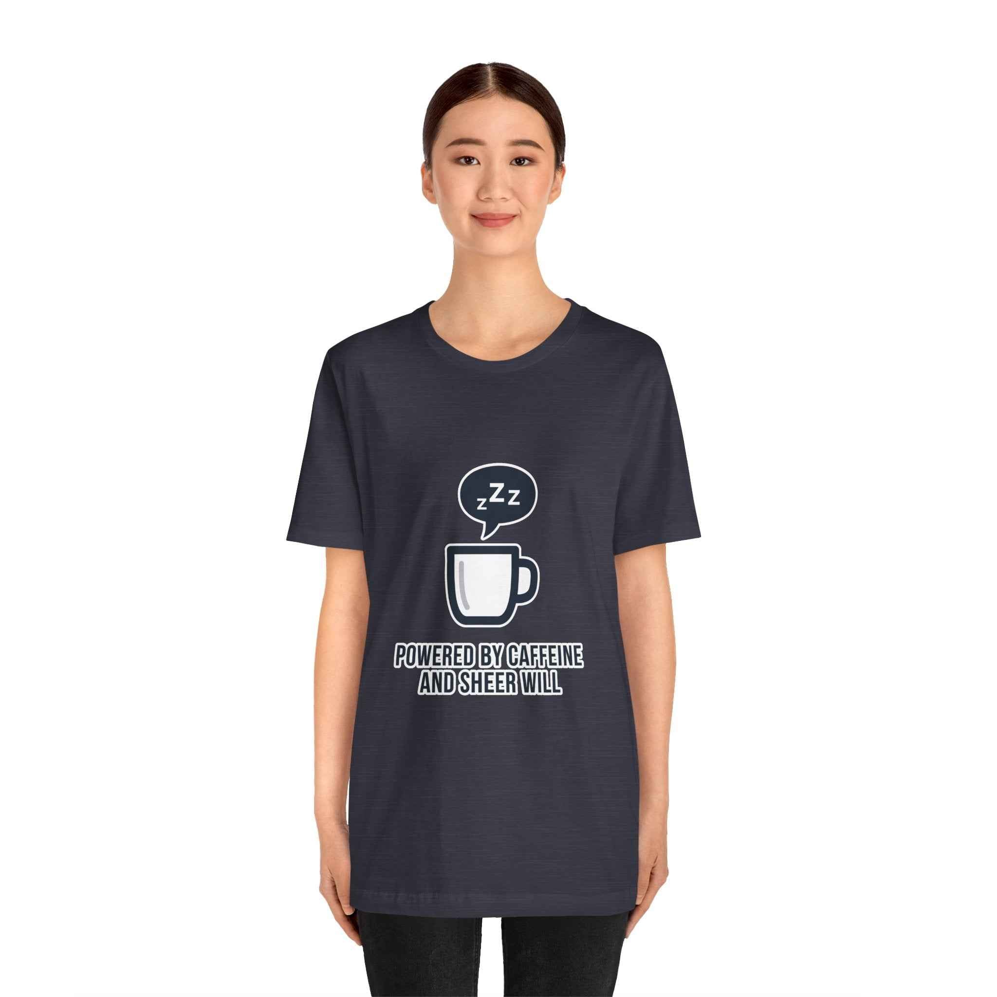 Powered by Caffeine T-Shirt - Funny Coffee Tee for Coffee Lovers - Atlas Briefly