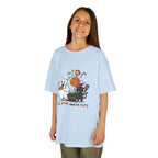 Eat Drink and Be Scary Kids Halloween T-Shirt | Cute Ghost Skeleton Pumpkin Cat Shirt for Boys Girls Trick or Treat Tee - Atlas Briefly