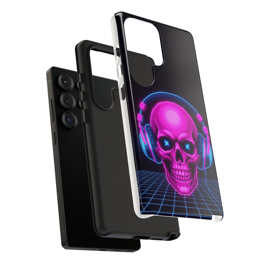 Neon Skull Synthwave Phone Case - Retro 80s Cyberpunk Mobile Cover | Vaporwave Tech Gift - Atlas Briefly