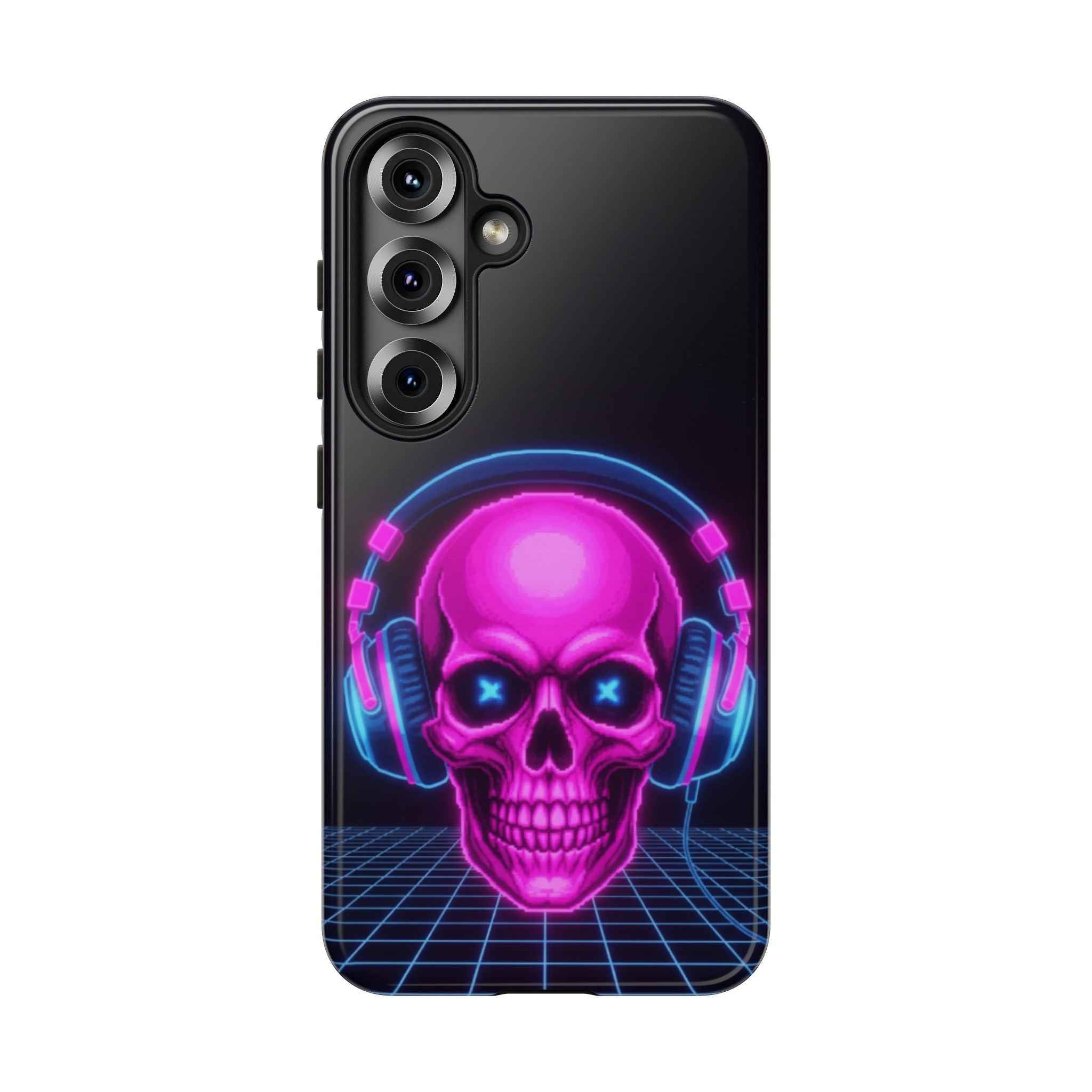 Neon Skull Phone Case - Retro Synthwave Gaming Cover - Atlas Briefly