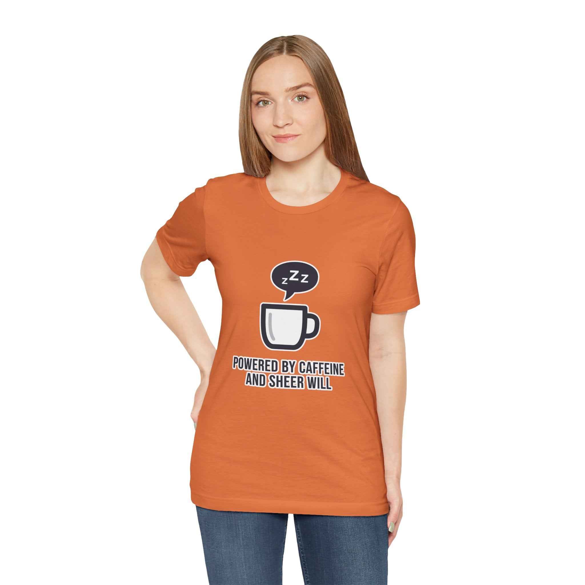 Powered by Caffeine T-Shirt - Funny Coffee Tee for Coffee Lovers - Atlas Briefly