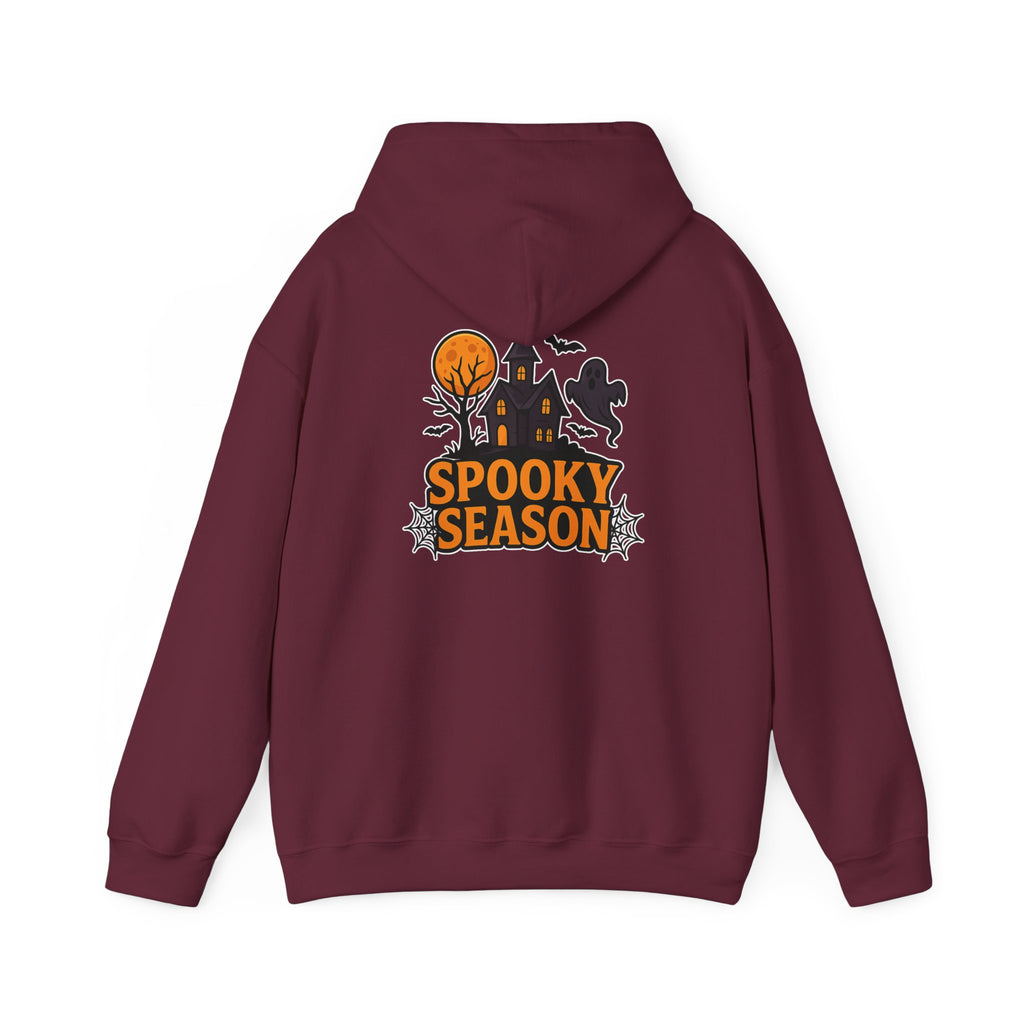 Spooky Season Halloween Hoodie - Haunted House Ghost Bat Design | Cozy Halloween Sweatshirt - Atlas Briefly