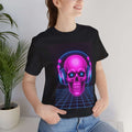 Neon Skull T-Shirt - Retro Gaming Synthwave Tee - Atlas Briefly