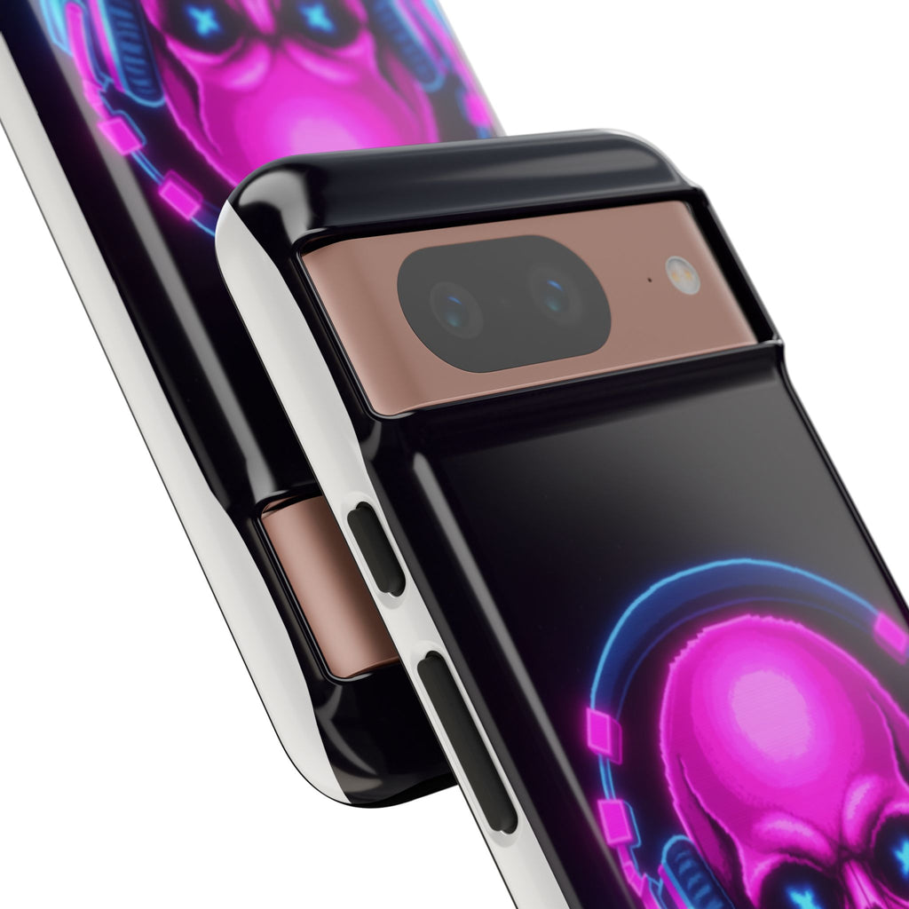 Neon Skull Synthwave Phone Case - Retro 80s Cyberpunk Mobile Cover | Vaporwave Tech Gift - Atlas Briefly