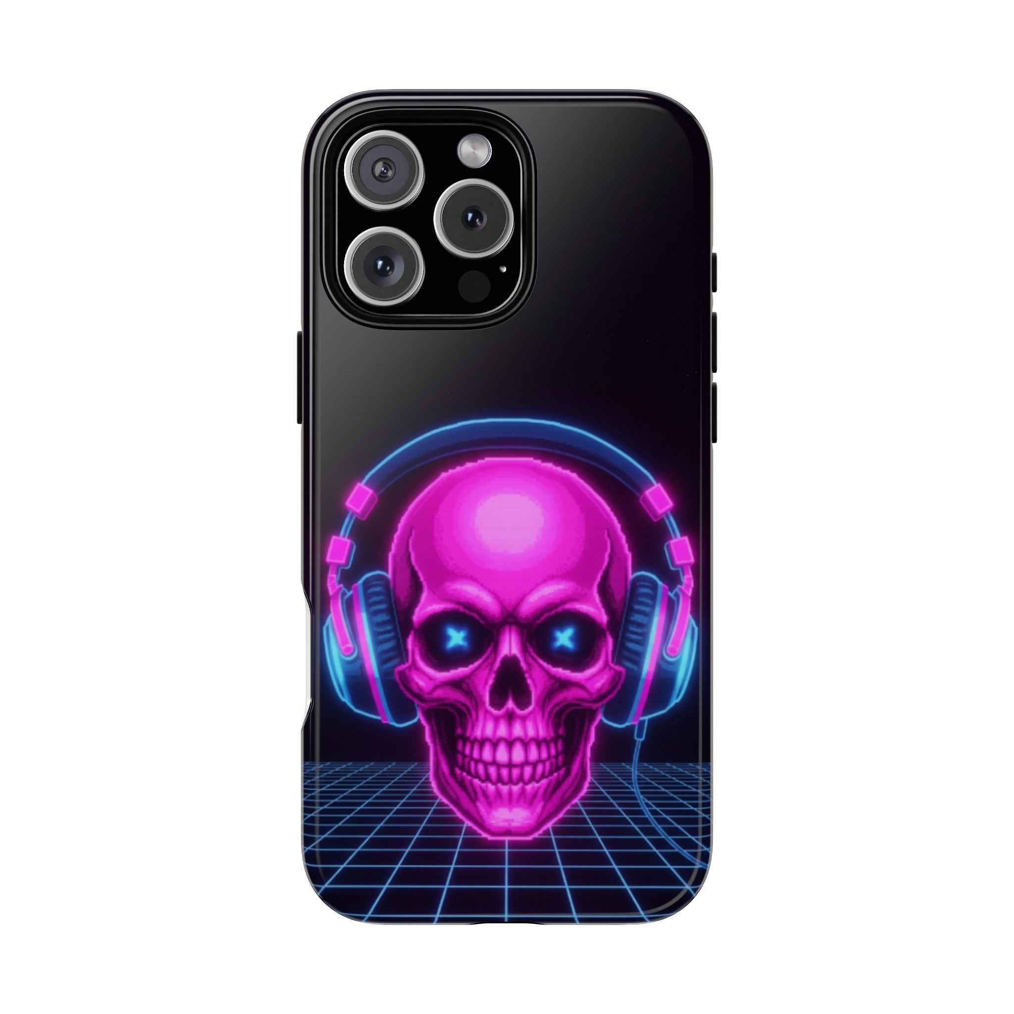 Neon Skull Phone Case - Retro Synthwave Gaming Cover - Atlas Briefly