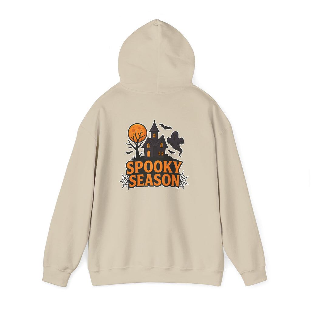 Spooky Season Halloween Hoodie - Haunted House Ghost Bat Design | Cozy Halloween Sweatshirt - Atlas Briefly