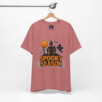 Spooky Season Halloween T-Shirt - Haunted House Ghost Bat Graphic Tee | Halloween Landscape Shirt - Atlas Briefly