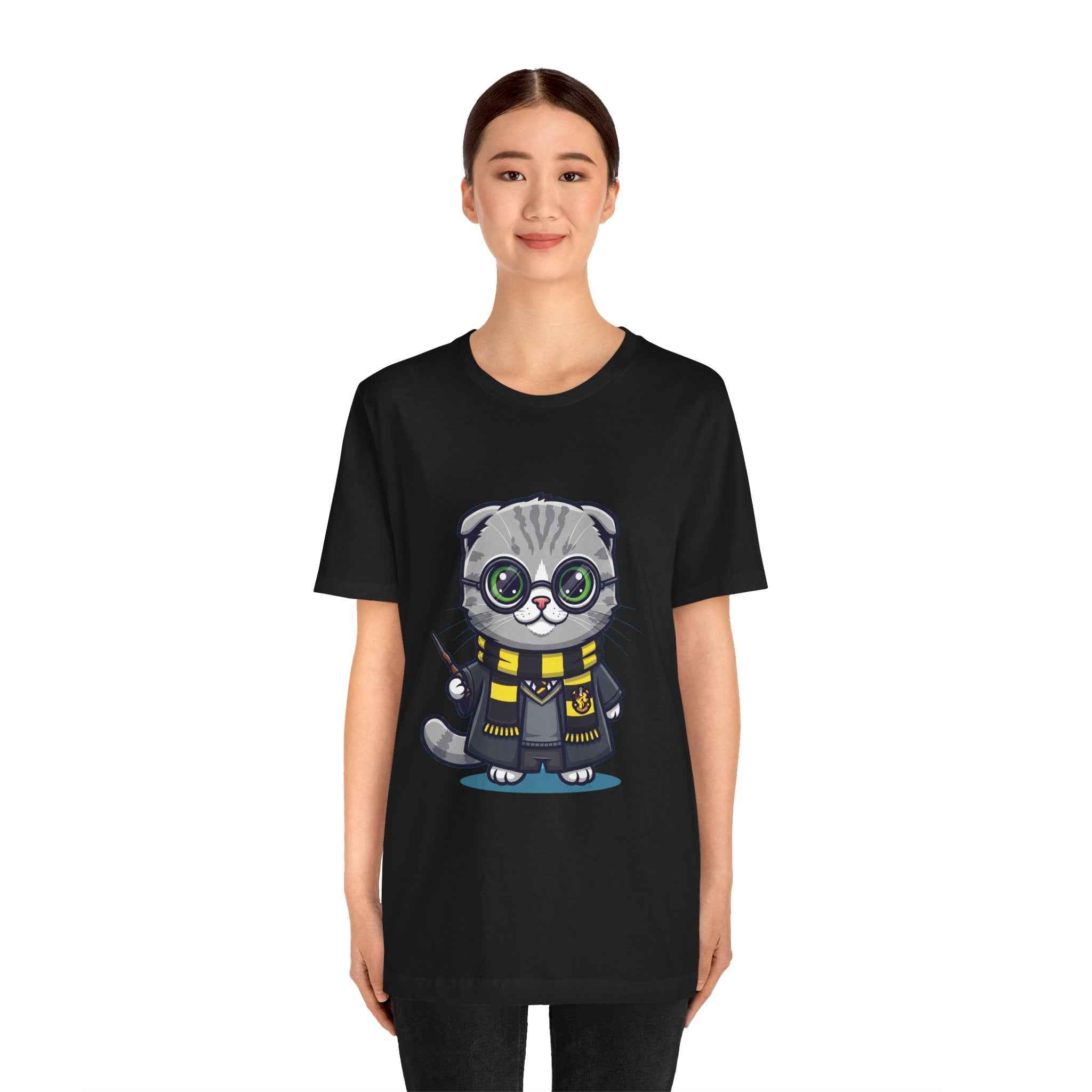 Hufflepurr T-Shirt - Funny Wizarding World Tee | Cute Potter Cat Gift - Atlas Briefly