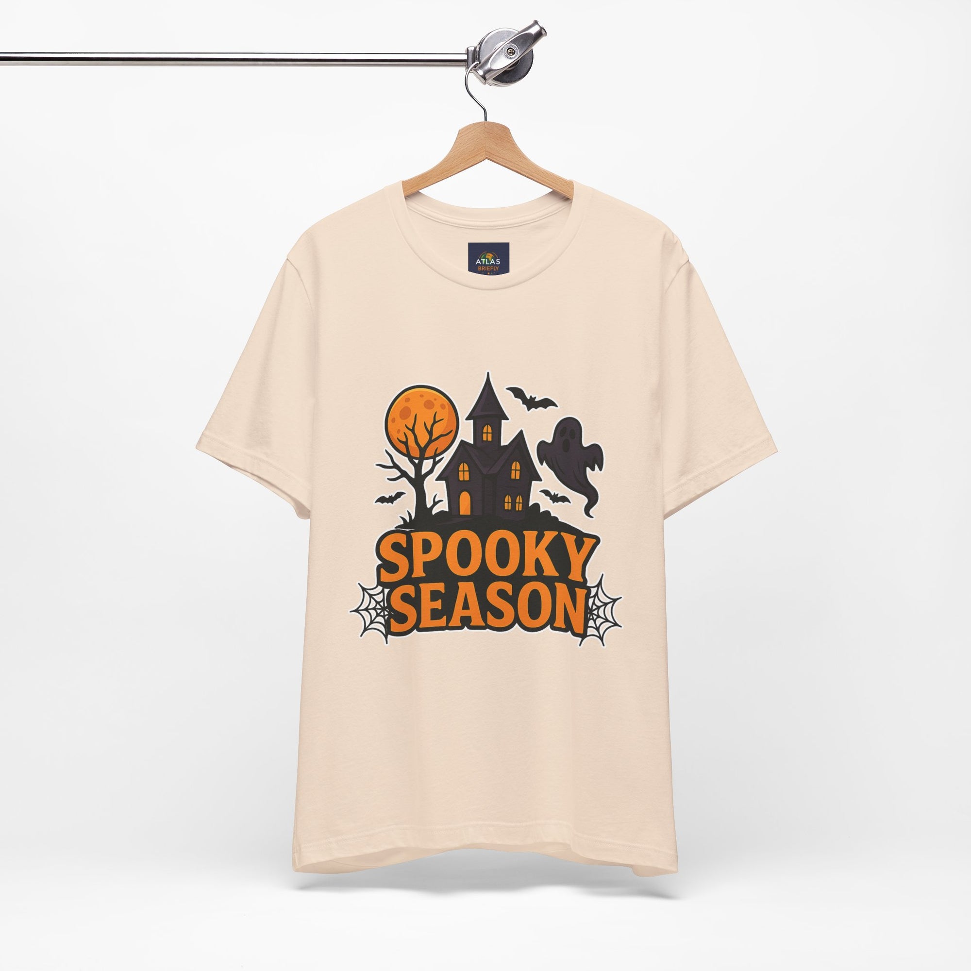 Spooky Season Halloween T-Shirt - Haunted House Ghost Bat Graphic Tee | Halloween Landscape Shirt - Atlas Briefly