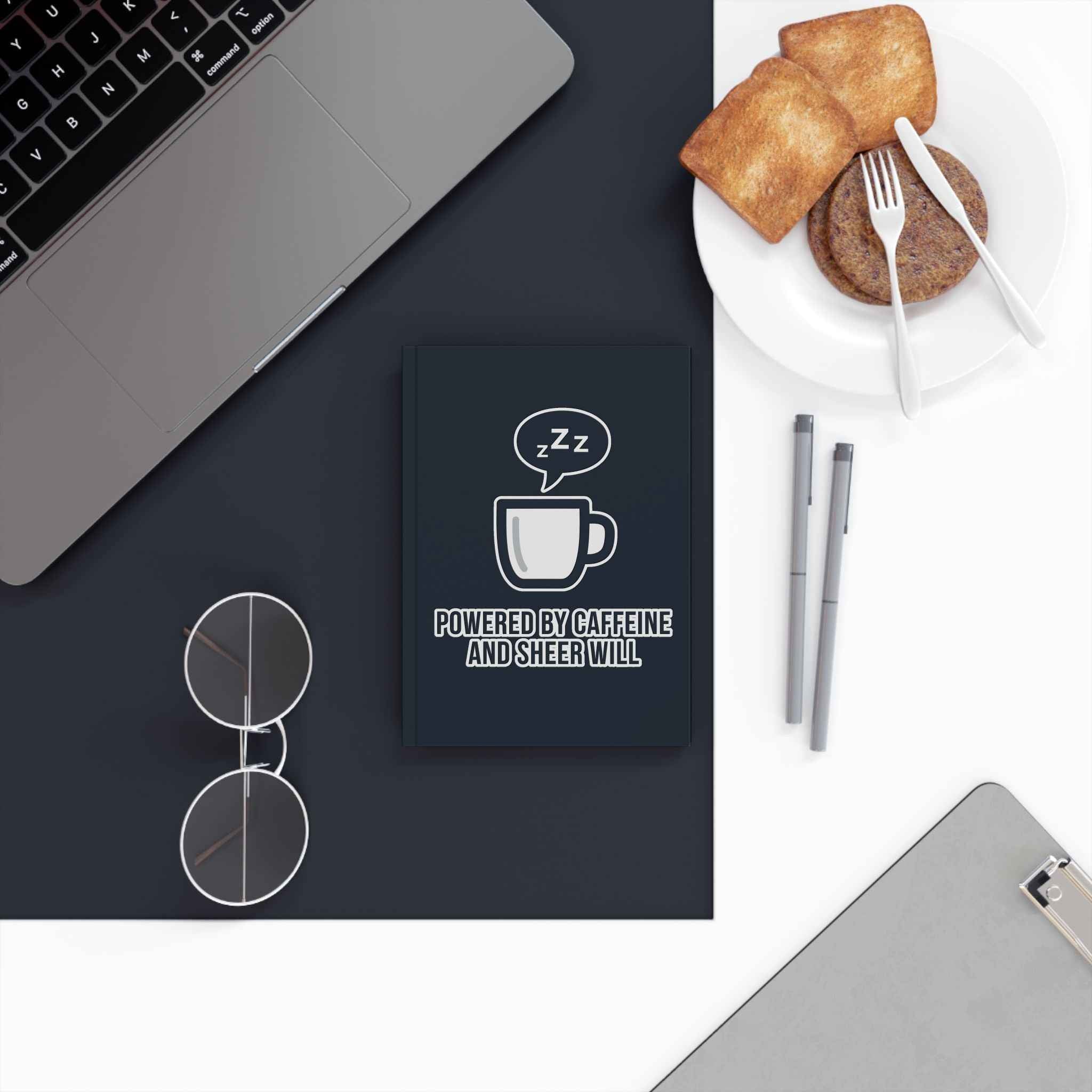 Powered by Caffeine Journal - Funny Coffee Notebook | Minimalist Writing Gift - EU Version - Atlas Briefly