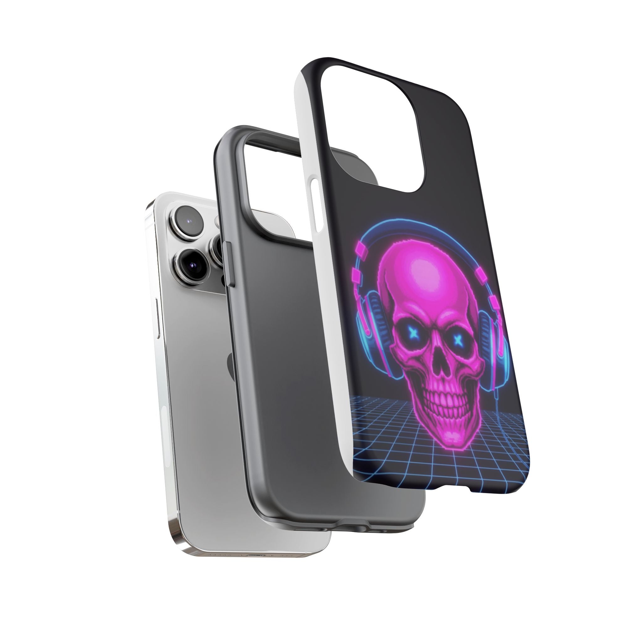 Neon Skull Synthwave Phone Case - Retro 80s Cyberpunk Mobile Cover | Vaporwave Tech Gift - Atlas Briefly