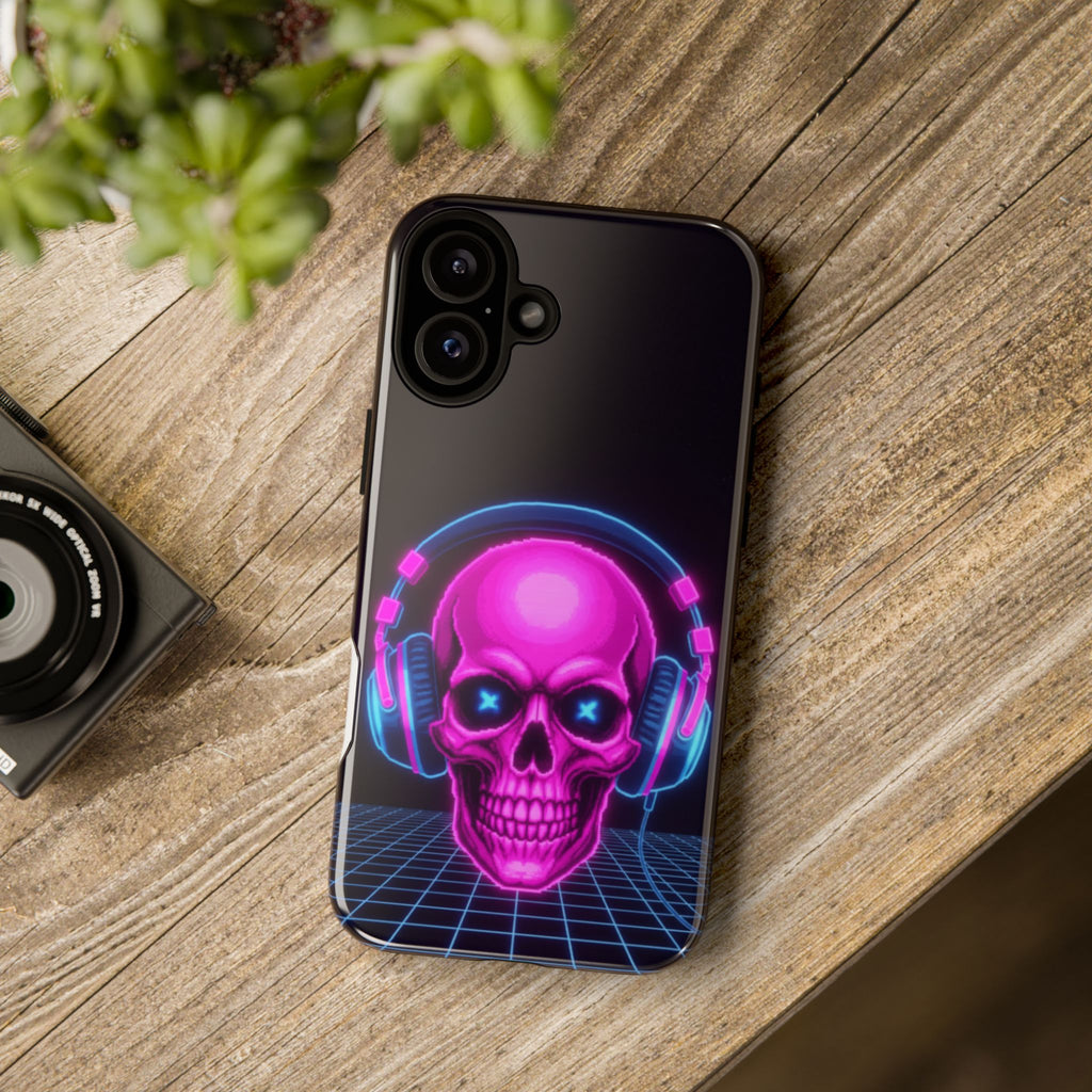 Neon Skull Synthwave Phone Case - Retro 80s Cyberpunk Mobile Cover | Vaporwave Tech Gift - Atlas Briefly