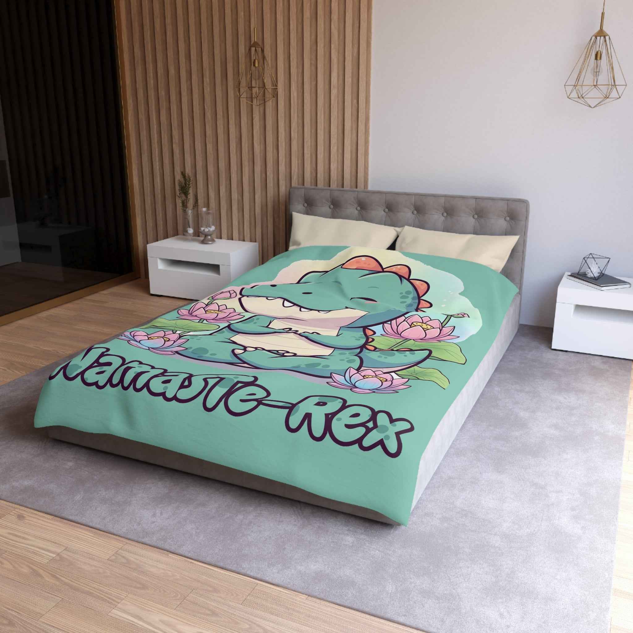 NamasTe-Rex Duvet Cover - Yoga Dinosaur Bedding for a Playful Bedroom - Atlas Briefly