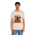 Spooky Season Halloween T-Shirt - Haunted House Ghost Bat Graphic Tee | Halloween Landscape Shirt - Atlas Briefly