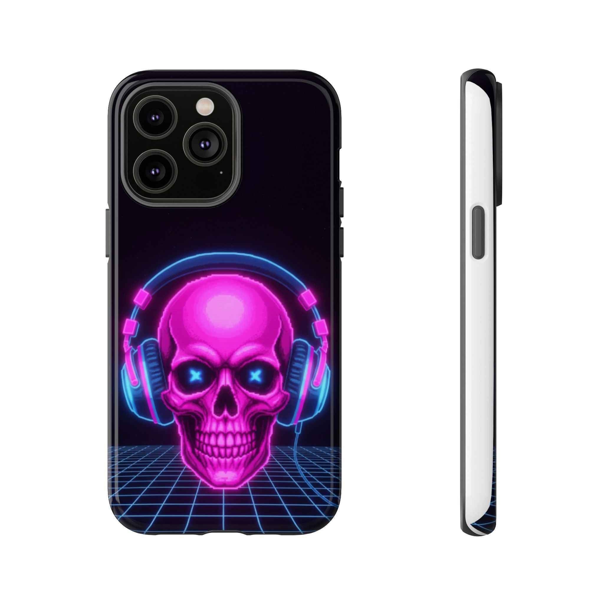 Neon Skull Phone Case - Retro Synthwave Gaming Cover - Atlas Briefly