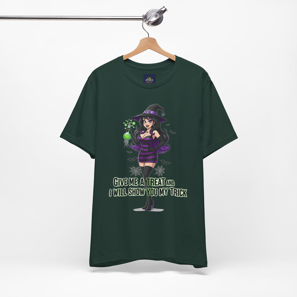 Sexy Witch Halloween T-Shirt - Flirty Witch Costume Tee | Trick or Treat Halloween Shirt - Atlas Briefly