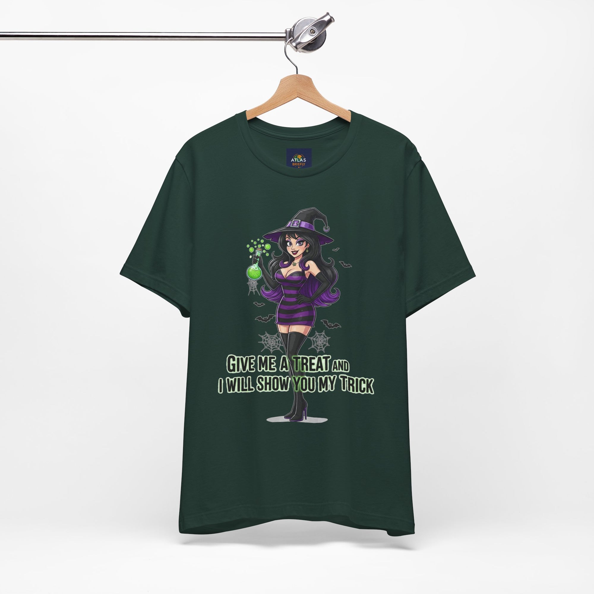 Sexy Witch Halloween T-Shirt - Flirty Witch Costume Tee | Trick or Treat Halloween Shirt - Atlas Briefly