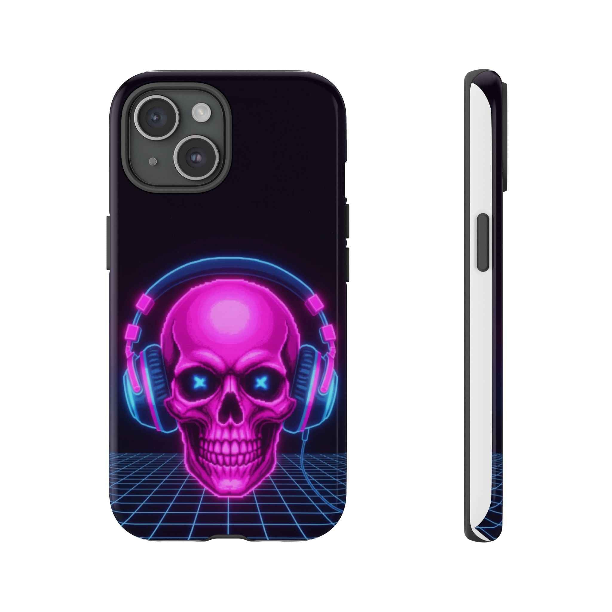 Neon Skull Phone Case - Retro Synthwave Gaming Cover - Atlas Briefly